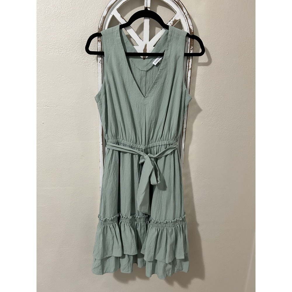 Calvin Klein SIZE 10 Sage Green Tiered Belted Sleeveless Cottage Romantic Beach